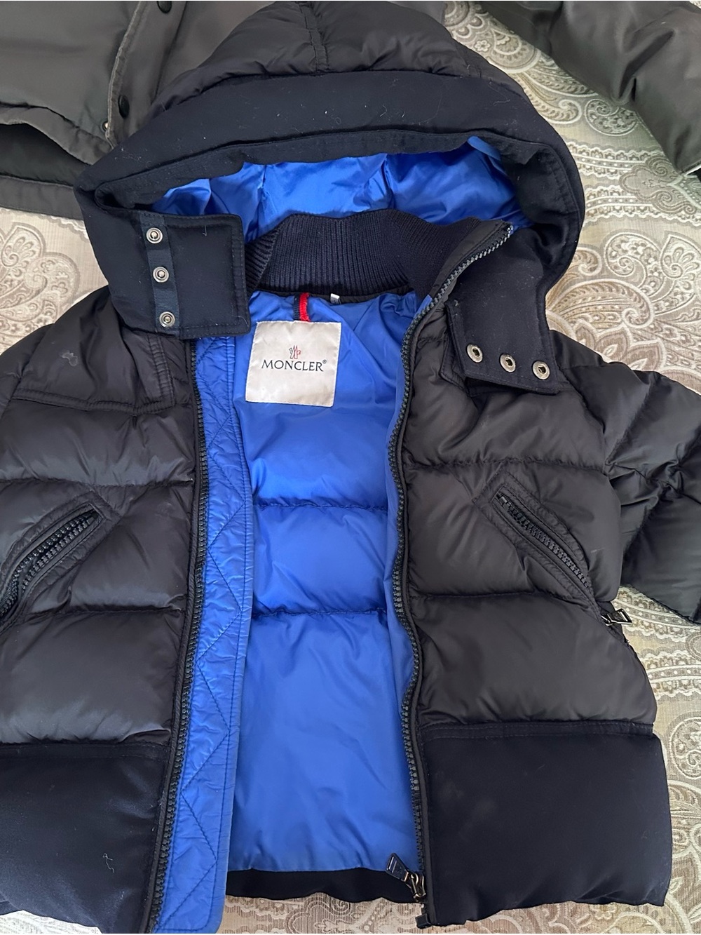 Moncler Navy Down Puffer Jacket with Blue Lining